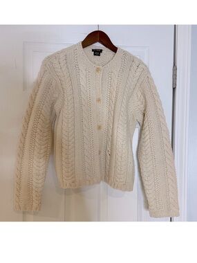 J. Crew vintage cable knit wool cardigan  sweater hand knit in ecru- Medium